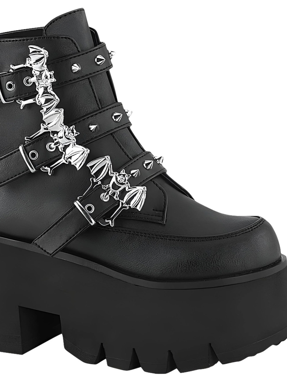 Demonia Ashes 55 - Platform Ankle Boots with Silver Bat Accent - Size 9